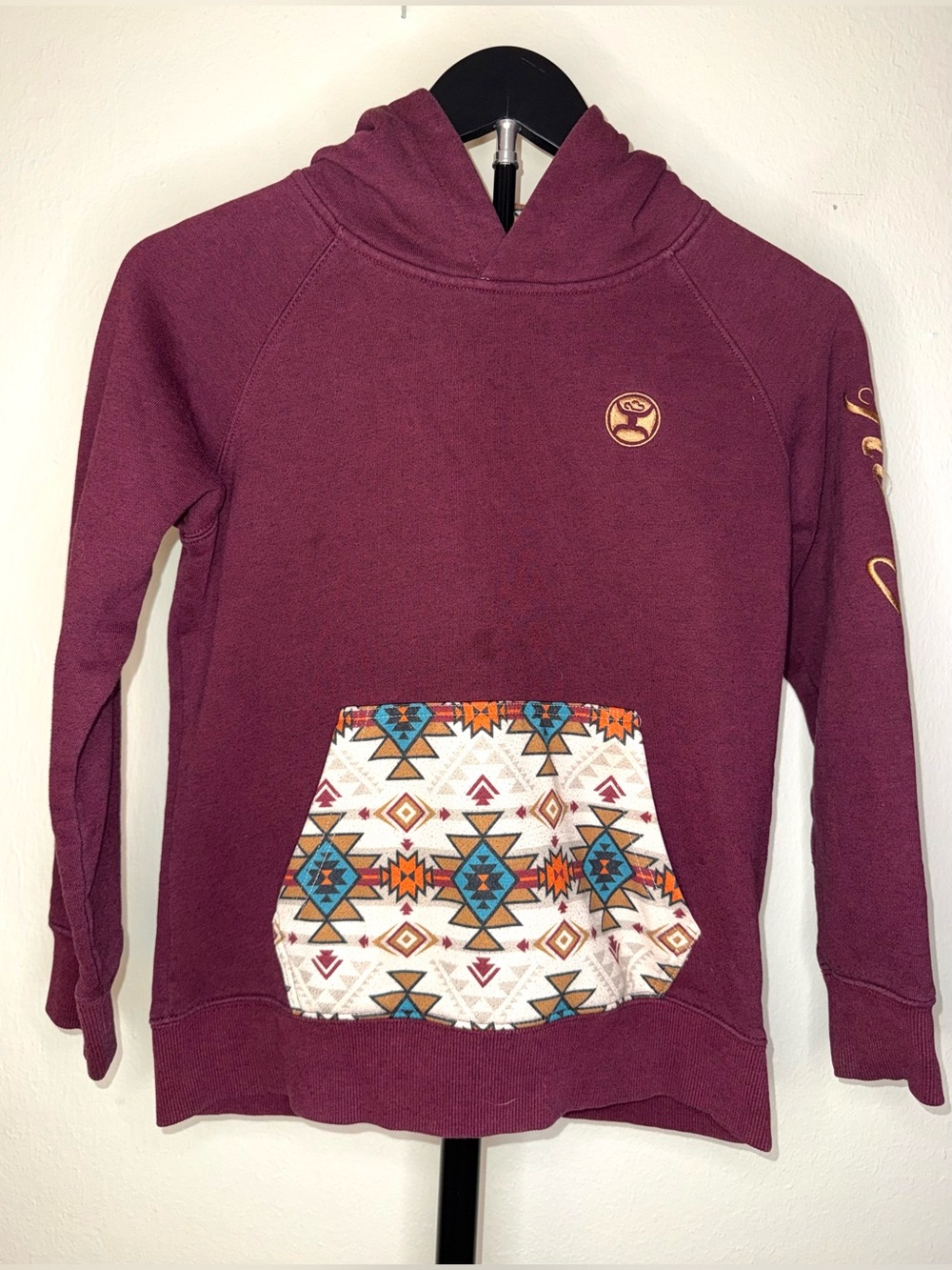Hooey pullover hoodie w/a Southwestern Aztec-patterned kangaroo pocket, sz L
